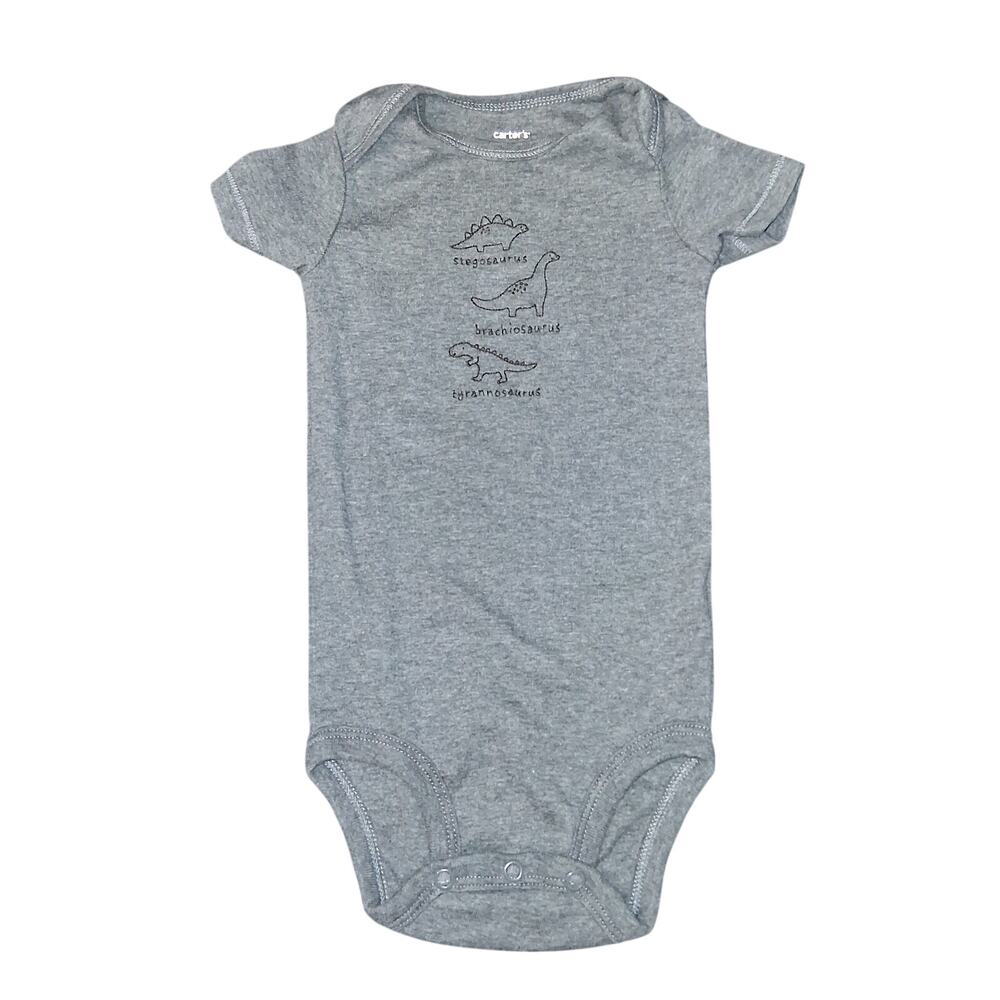 Carters Cotton Blend Boys Size 12m Dinosaur Gray Short Sleeve Onesie Dino Theme